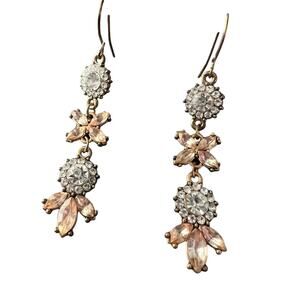 Gold Tone Dangle Flower Bling Earrings